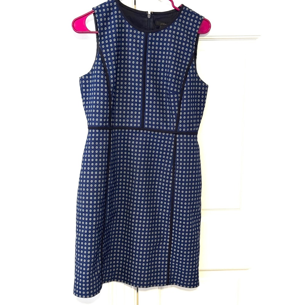 J.Crew Navy Jacquard‎ Brocade Grosgrain Structured Preppy Sheath Dress - Picture 3 of 12